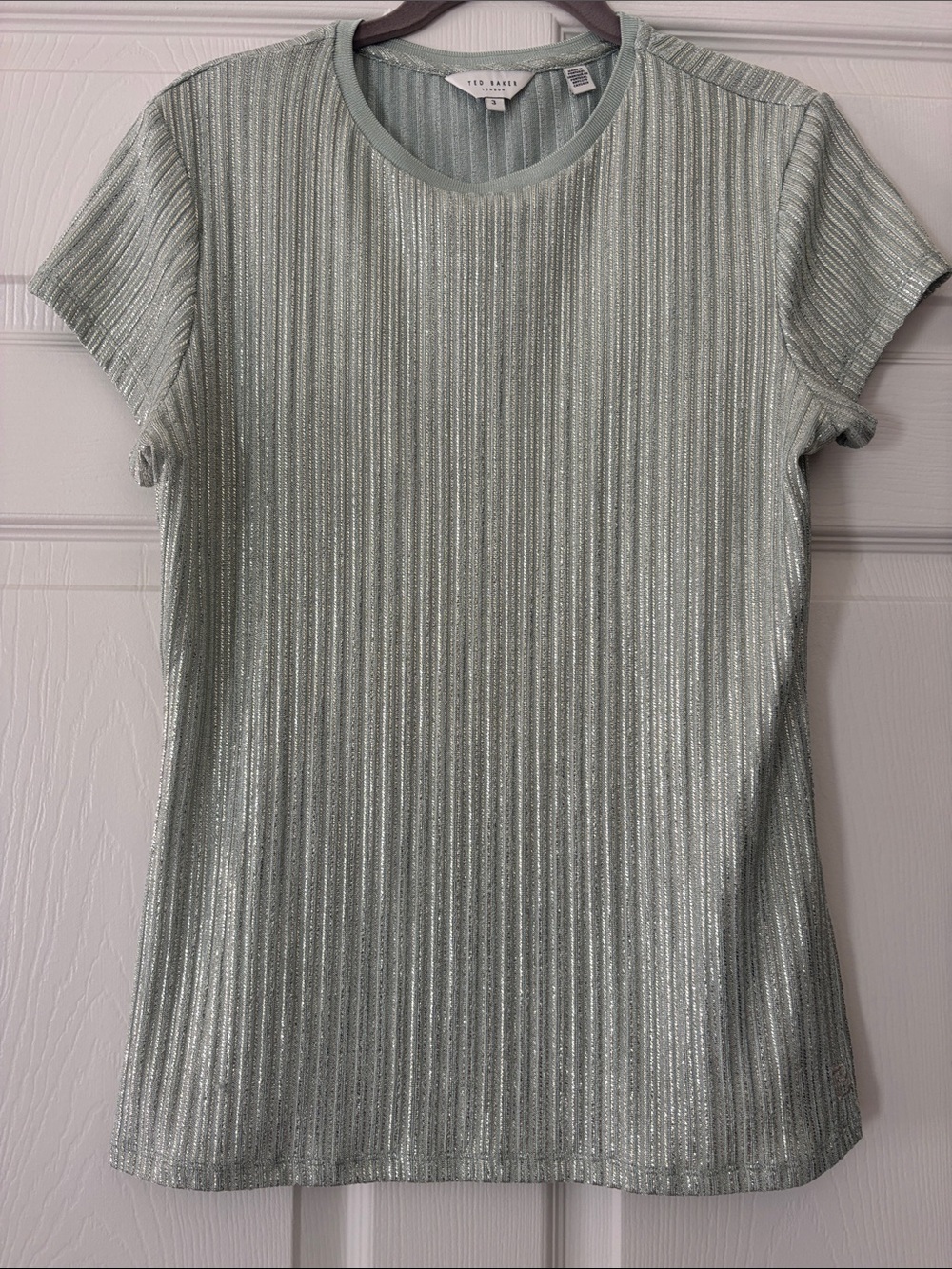 Ted Baker Mint Green Metallic Ribbed Short Sleeve Tee